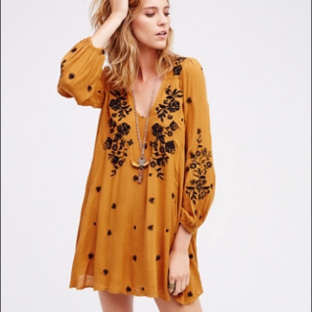 Free People Sweet Tennessee Mustard Swing Dress